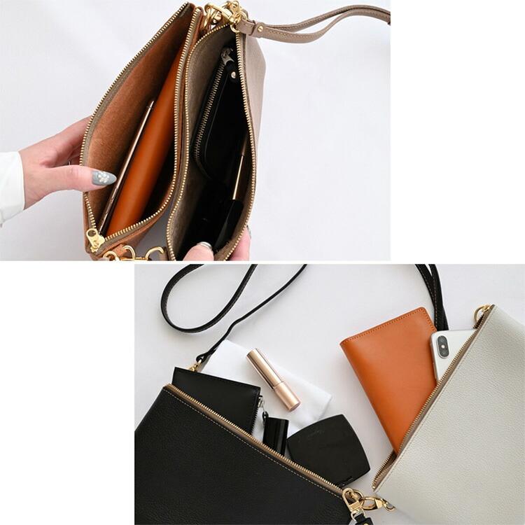 姫路レザー 本革 Ｗポシェット ファスナー付き シュリンク 無料ラッピング 手提げ袋付き 姫路レザー 本革 レザー 革 宅配便送料無料 ホワイトデー お返し_5