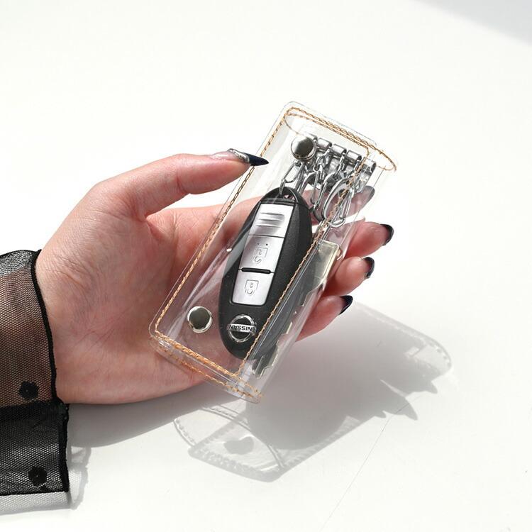 三つ折り キーケース クリア PVC 鍵 鍵入れ スマートキー キーホルダー