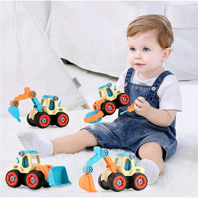 車おもちゃ 組み立ておもちゃ 工事カー 工事ごっこ遊び Diy知育玩具 ショベルカー 子供 4歳 1歳 誕生日プレゼント 建設車両 砂場遊び 2歳 4台セット 玩具 3歳