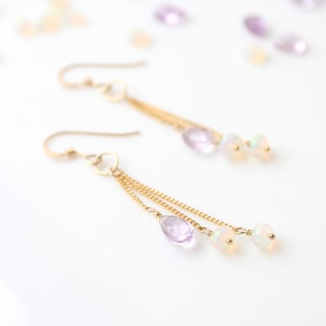 KEIUNDO ピンク アメジスト プレシャス オパール 14KGF ピアス レディース 天然石 専用ケース付 |  | 01