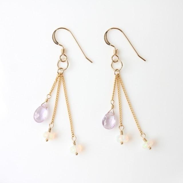 KEIUNDO ピンク アメジスト プレシャス オパール 14KGF ピアス レディース 天然石 専用ケース付 |  | 02