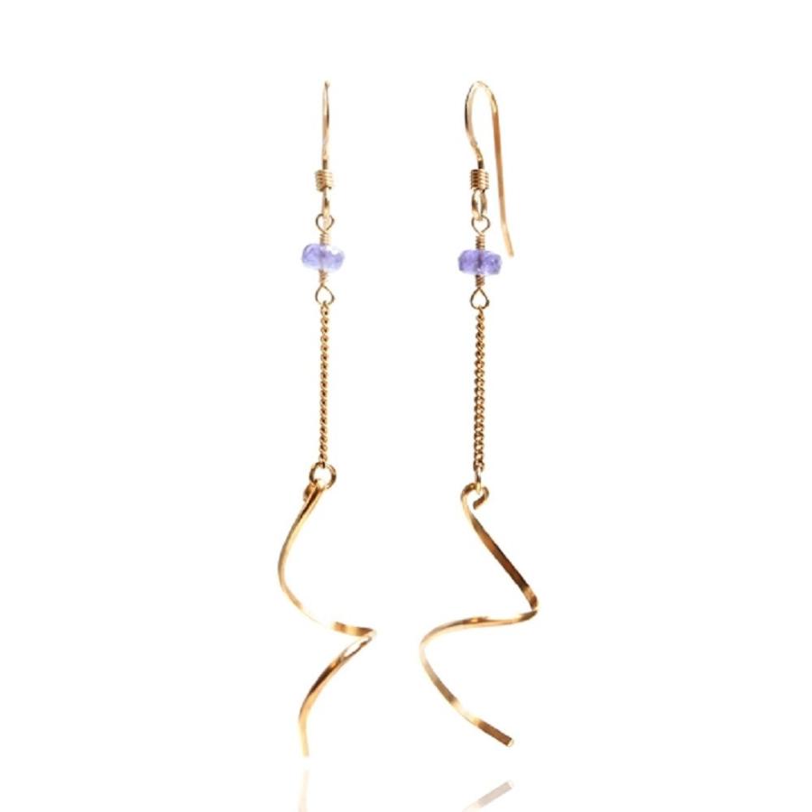 KEIUNDO タンザナイト 14KGF ロング ピアス レディース 天然石 専用ケース付 | 