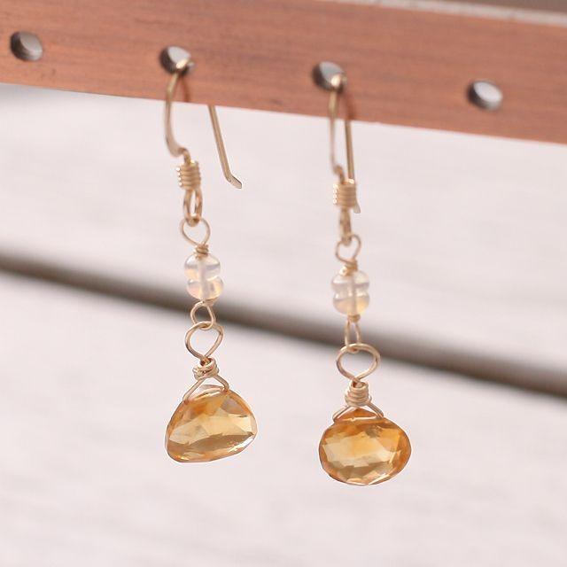 KEIUNDO シトリン & エチオピア産プレシャス オパール 14KGF ピアス レディース 天然石 高級ケース付 | 