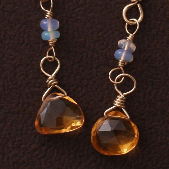 KEIUNDO シトリン & エチオピア産プレシャス オパール 14KGF ピアス レディース 天然石 高級ケース付 |  | 01