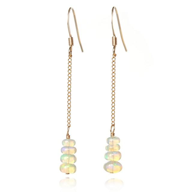 KEIUNDO エチオピア産 プレシャス オパール プレーンボタンカット 14KGF ピアス 天然石 レディース 高級ケース付 | 