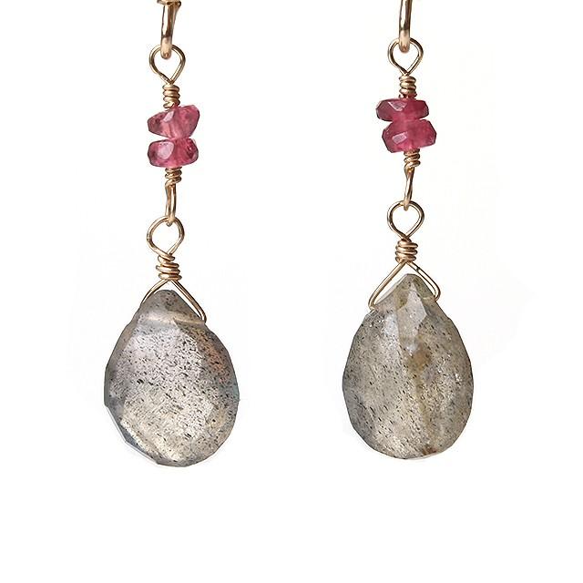 KEIUNDO ラブラドライト & ピンク トルマリン 14KGF ピアス レディース 天然石 高級ケース付 |  | 01