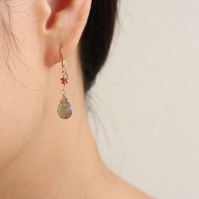 KEIUNDO ラブラドライト & ピンク トルマリン 14KGF ピアス レディース 天然石 高級ケース付 |  | 02