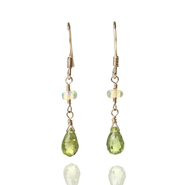 KEIUNDO ペリドット&エチオピア産プレシャスオパール14KGFピアス 高級ケース付 | 