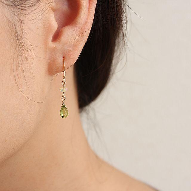 KEIUNDO ペリドット&エチオピア産プレシャスオパール14KGFピアス 高級ケース付 |  | 02