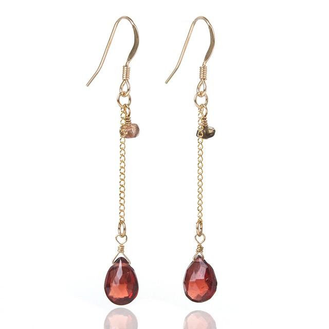 KEIUNDO ガーネット & アンダリュサイト 14KGF ロング ピアス レディース 天然石 高級ケース付 | 