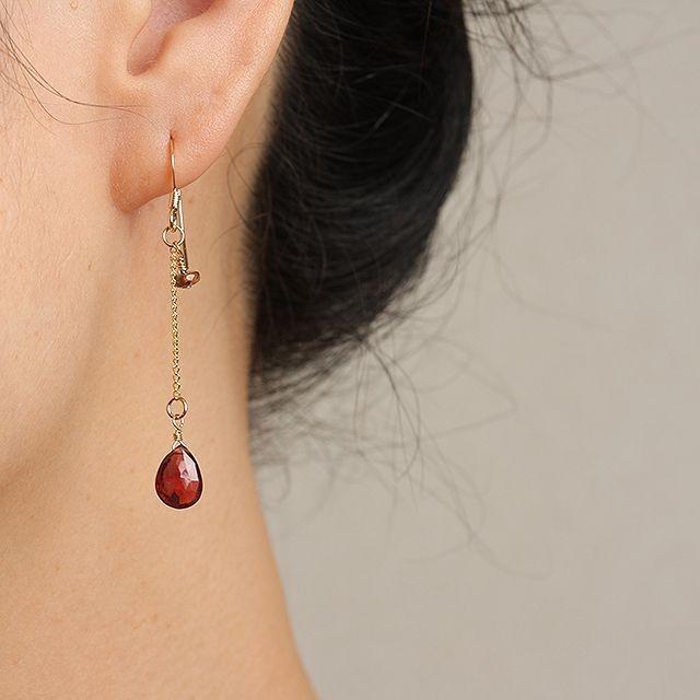 KEIUNDO ガーネット & アンダリュサイト 14KGF ロング ピアス レディース 天然石 高級ケース付 |  | 02