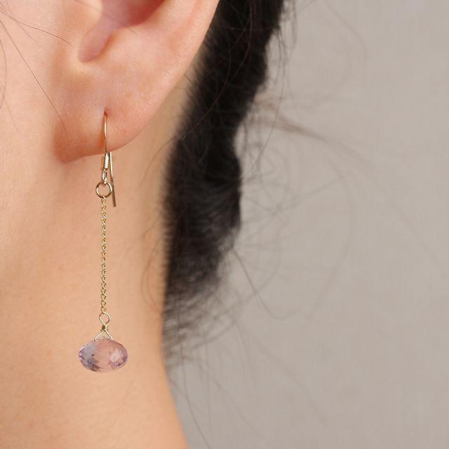 KEIUNDO ピンク アメジスト オニオンカット 14KGF ピアス レディース 天然石 高級ケース付 |  | 02