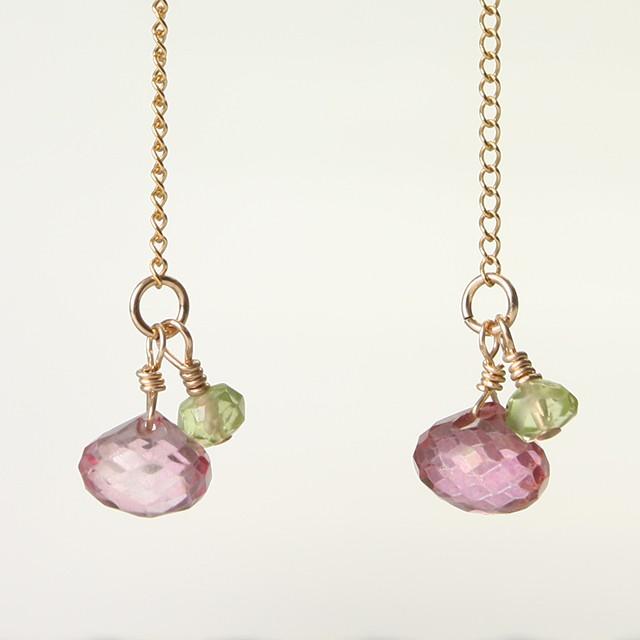 KEIUNDO 11月 誕生石 ピンク トパーズ & 8月 誕生石 ペリドット ボタンカット 14KGF ピアス レディース 高級ケース付 ラッピング無料 |  | 01