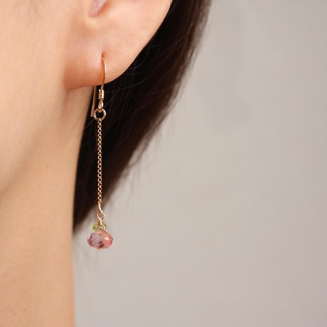 KEIUNDO 11月 誕生石 ピンク トパーズ & 8月 誕生石 ペリドット ボタンカット 14KGF ピアス レディース 高級ケース付 ラッピング無料 |  | 02