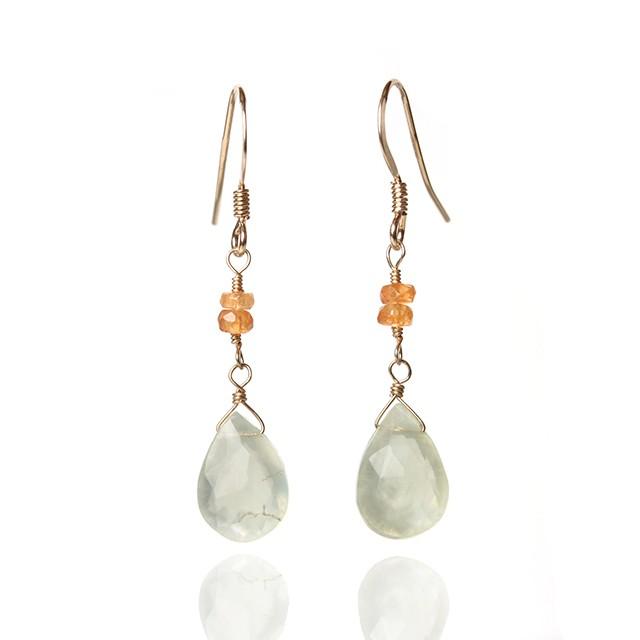 KEIUNDO プレナイト ペアシェイプカット & マンダリン ガーネット ボタンカット 14KGF ピアス レディース 天然石 | 