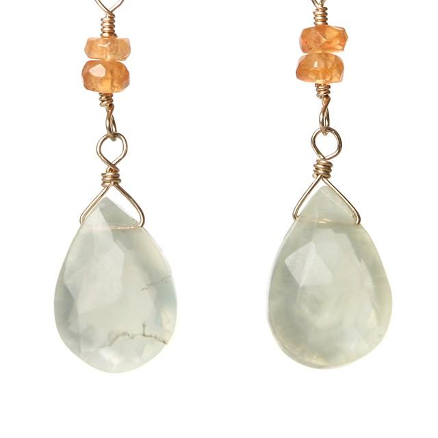 KEIUNDO プレナイト ペアシェイプカット & マンダリン ガーネット ボタンカット 14KGF ピアス レディース 天然石 |  | 01