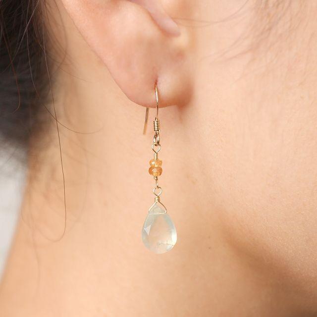 KEIUNDO プレナイト ペアシェイプカット & マンダリン ガーネット ボタンカット 14KGF ピアス レディース 天然石 |  | 02