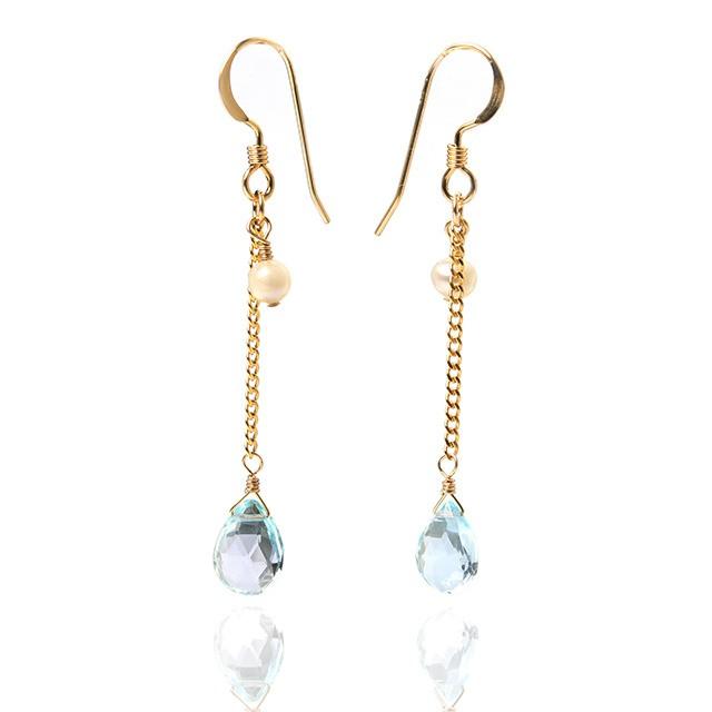 KEIUNDO ブルー トパーズ ｘ 淡水 パール 14KGF ピアス レディース 天然石 高級ケース付 | 