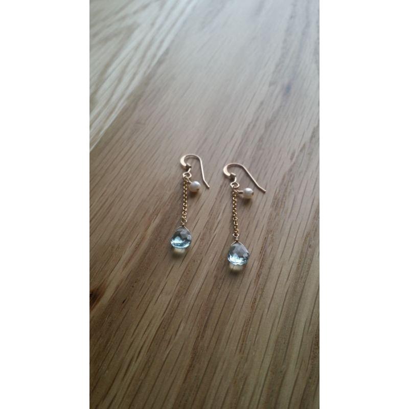 KEIUNDO ブルー トパーズ ｘ 淡水 パール 14KGF ピアス レディース 天然石 高級ケース付 |  | 02