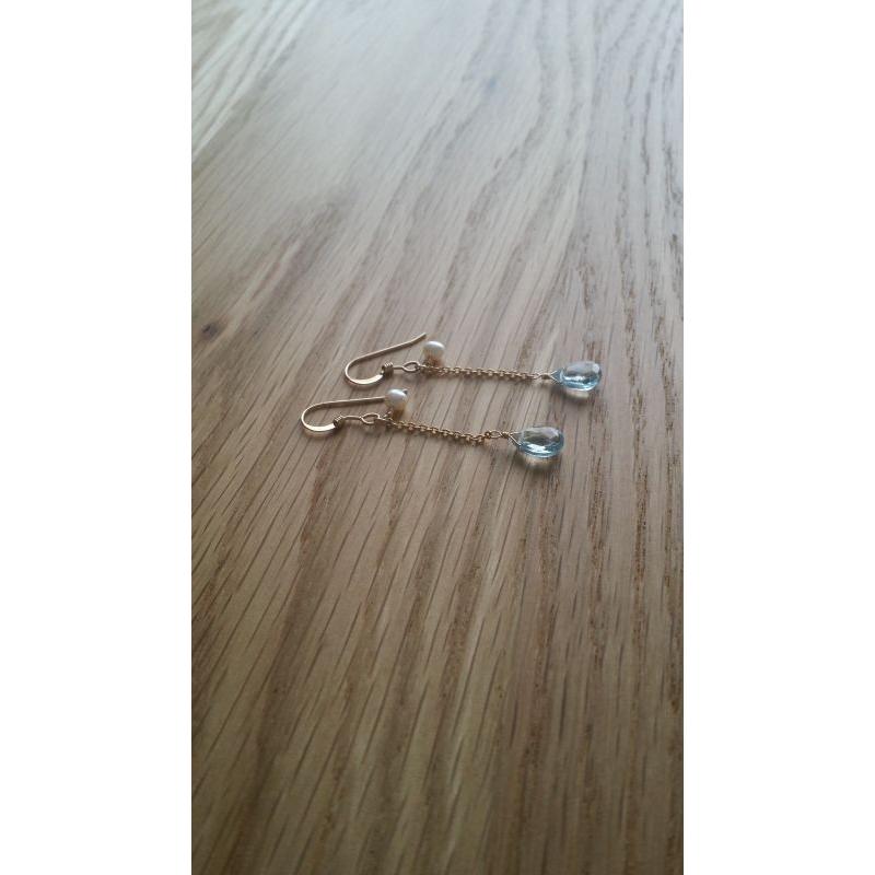 KEIUNDO ブルー トパーズ ｘ 淡水 パール 14KGF ピアス レディース 天然石 高級ケース付 |  | 03