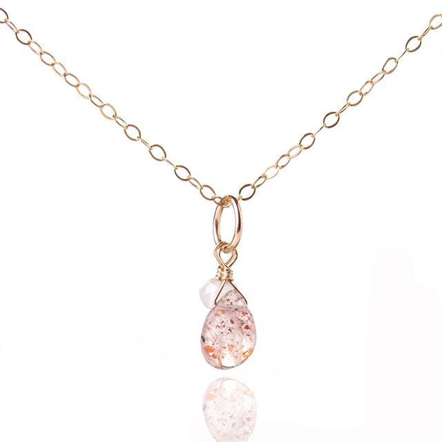 KEIUNDO マイカ サンストーン & ブルー ムーンストーン 14KGF ネックレス レディース 専用ケース付き | 