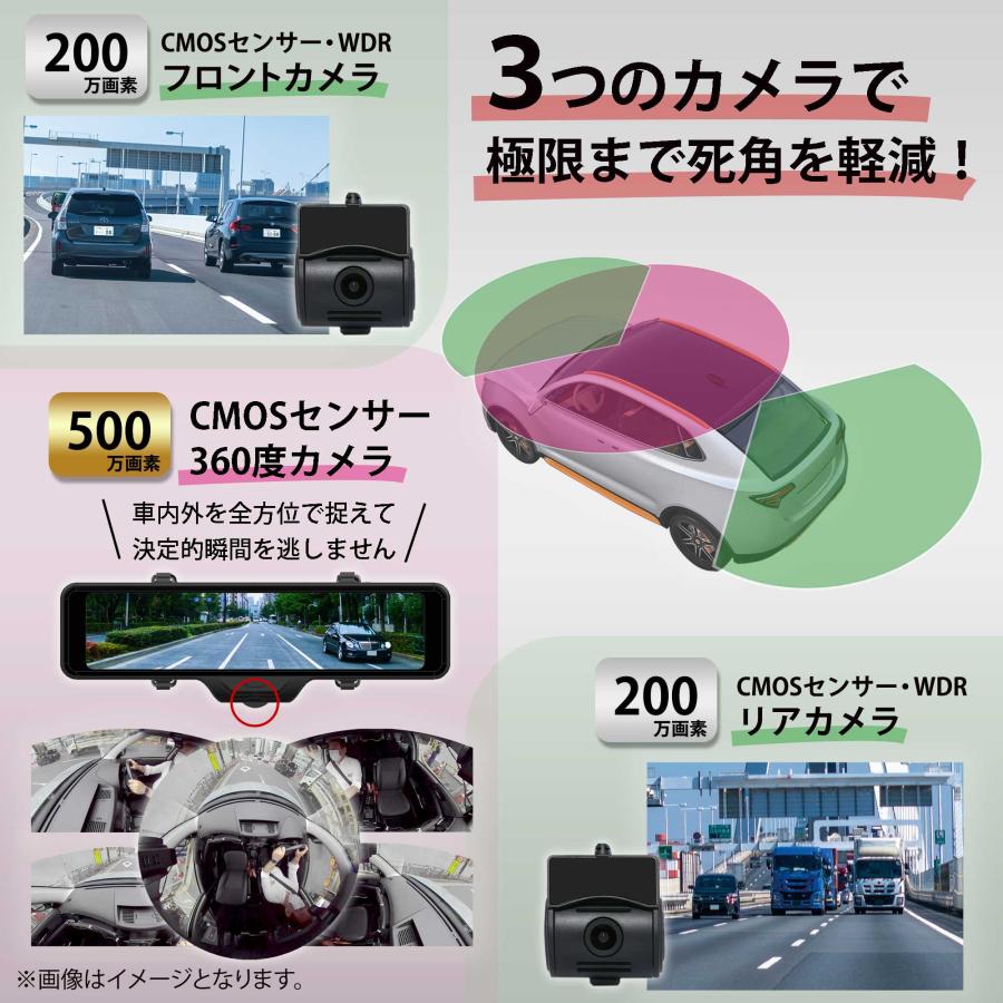 【値下げ】3カメラ360°撮影 ミラー型ドラレコ　KEIYO AN-R106 慶洋エンジニアリング KEIYO ドライブレコーダー ミラー型 前後