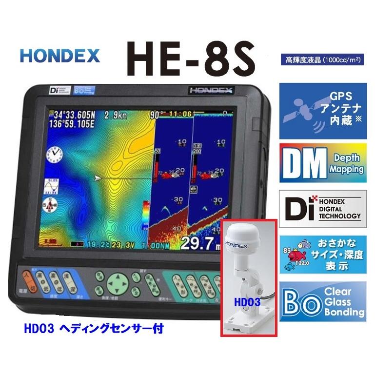 男女兼用 在庫あり HE-8S 社外ヘディング付き GPS魚探 600W 振動子