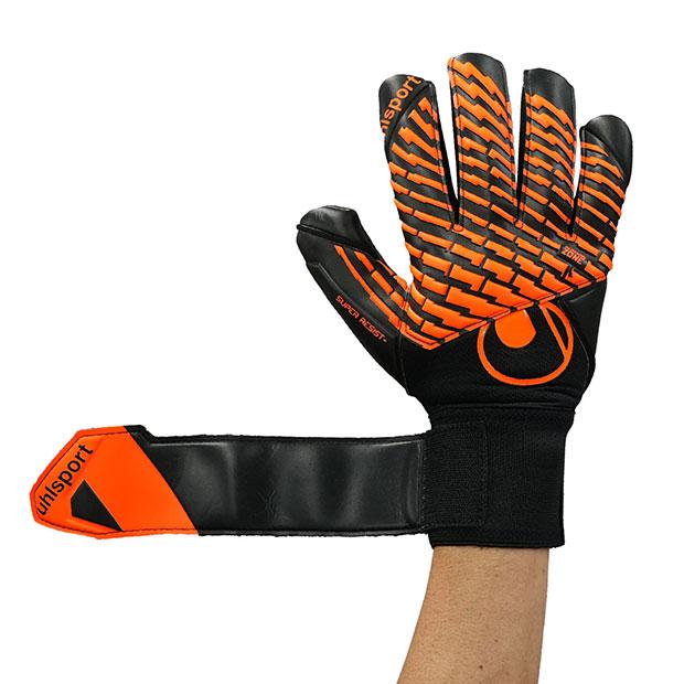 スーパーレジスト ハーフネガティブ　ブラック×フローオレンジ　【Uhlsport|ウールシュポルト】サッカーフットサルゴールキーパーグローブ10113_3