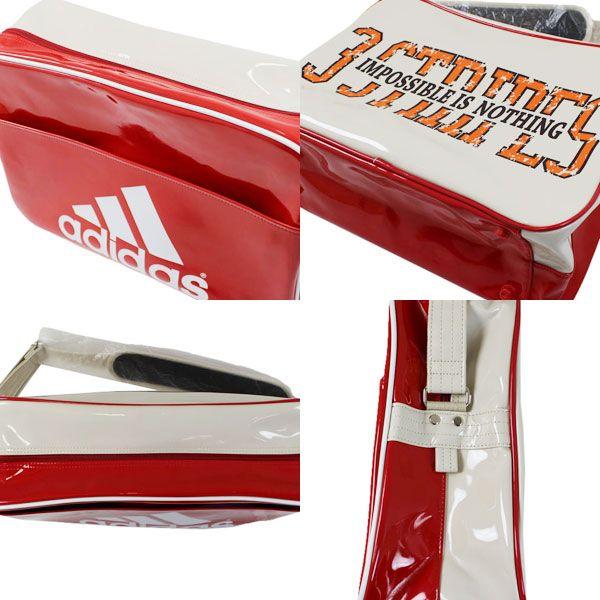 adidas ダブルフェイスエナメルショルダーバッグ L レッド