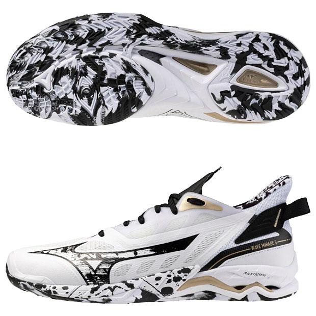 ハンドボールシューズ MIZUNO（ミズノ） ウエーブ ミラージュ 5 ホワイト×ブラック×ゴールド