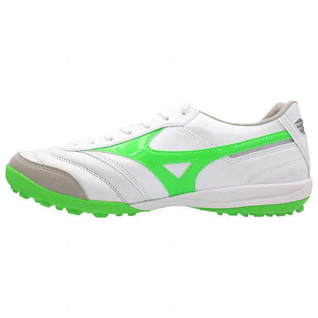 モレリア SALA ELITE TF スーパーホワイトパール×ネオングリーン 【MIZUNO|ミズノ】サッカーフットサルトレーニングシューズq1gb2の画像