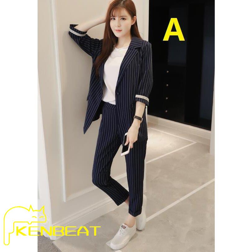 フォーマル 2色 ストライプ 韓国風 Ol レディース 新作 パンツスーツ 通勤 2点セット 上品 着痩せ 春秋夏 七分袖ジャケット スキニーパンツ 二次会 代30代40代 新しい