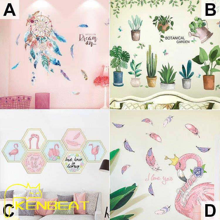 全国どこでも送料無料 インテリア 雑貨 ウォールステッカー ルームデコ 壁紙デコ 羽 フラミンゴ かわいい 観葉植物 女の子 ブルー グリーン 送料無料 Supplystudies Com