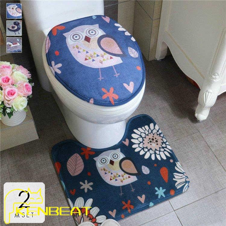 結婚祝い 日用品雑貨 トイレ用品 トイレマット カバー シート カバーセット セット 総柄 イラスト 動物 フクロウ 鳥 馬 メルヘン ブルー 送料無料