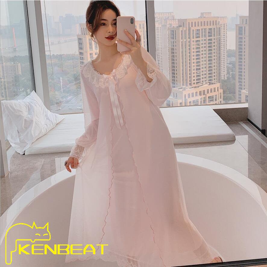 パジャマ 長袖ワンピース 春夏 可愛い レディース 部屋着 ルームウェア レース ゆったり 韓国風 寝間着 おしゃれ きれいめ送料無料 美品