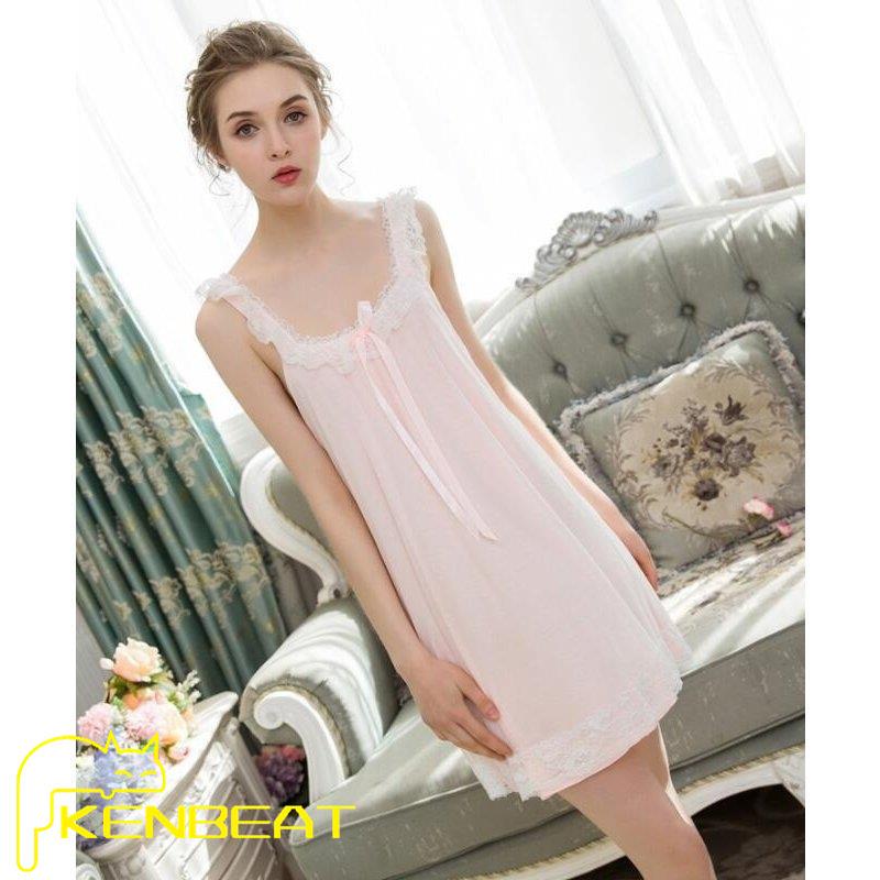 キャミソールワンピース ネグリジェ リボン レディース ルームウェア 膝丈ワンピース 可愛い 部屋着 寝巻き リラックス ナイトウェア 女性 夏 オシャレ 4色入 激安