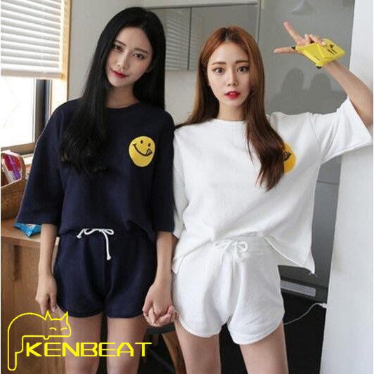 半袖 パジャマ スウェット 春夏 人気 笑顔柄 上下セット 2点セット レディース 部屋着 ナイトウェア ルームウエア 寝巻き 可愛い 女性 韓国風 オシャレ 運動服 今季も再入荷