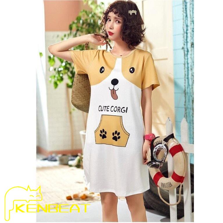 可愛い ルームウエア パジャマ ネグリジェ 犬柄 半袖 ワンピース 人気 レディース ルームウェア 部屋着 寝巻き ナイトウェア 夏 オシャレ ナイティー メーカー包装済