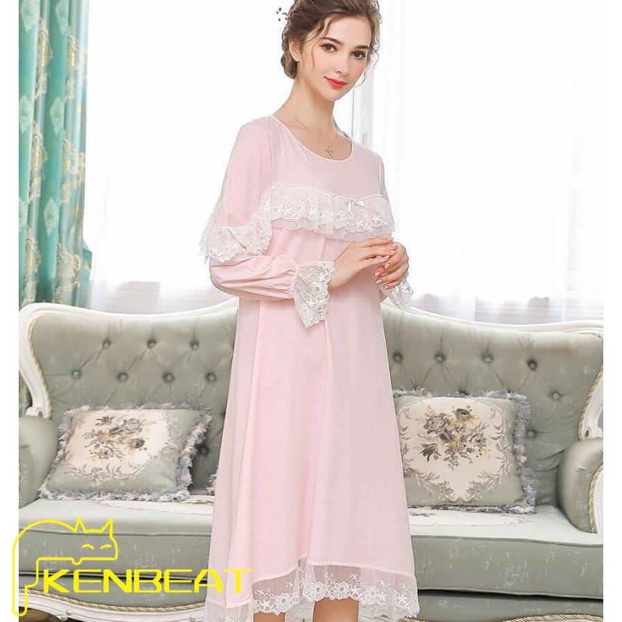 長袖 お姫様 レース コットン 透け感 妊婦 ママ パジャマワンピース ロング丈 春夏秋 ルームウェア 部屋着 レディース ゆったり 代30代40代 大きいサイズ 超新作