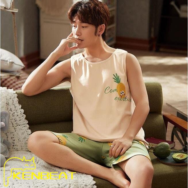 タンクトップ ショートパンツ メンズパジャマ 2点セット 新品 果物柄 パジャマ ナイトウェア ルームウエア 寝巻き 部屋着 夏 薄手 上下セット おしゃれ 紳士用 当店限定販売