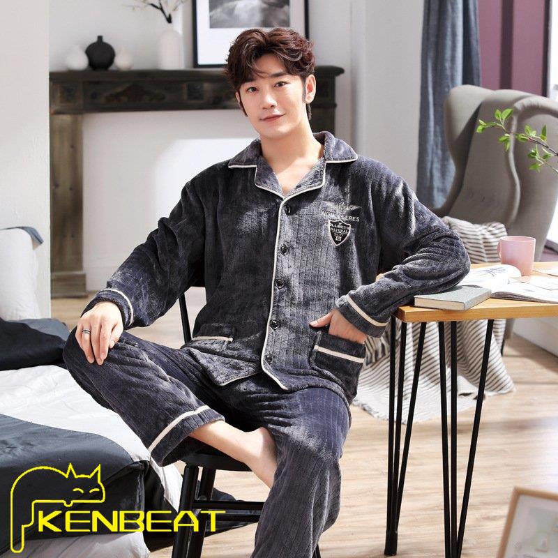 厚手 フランネル メンズパジャマ 2点セット 紳士パジャマ 冬用 暖かい 上下セット 男性用 もこもこパジャマ 前開き 部屋着 長袖 ズボン 寝巻き ふわふわ 裏起毛 現金特価