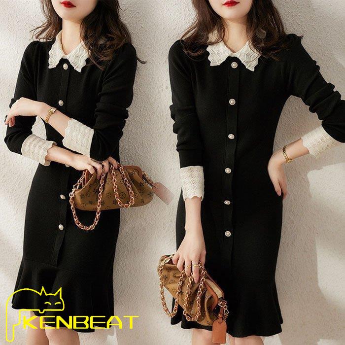 ご予約品 ニットワンピース レディース 膝丈ワンピース 春秋 長袖ワンピース ニットフレアワンピ マーメイドスカート オシャレ通勤 Ol 韓国風 大人上品送料無料 ワンピース カラー ブラック Www We Job Com