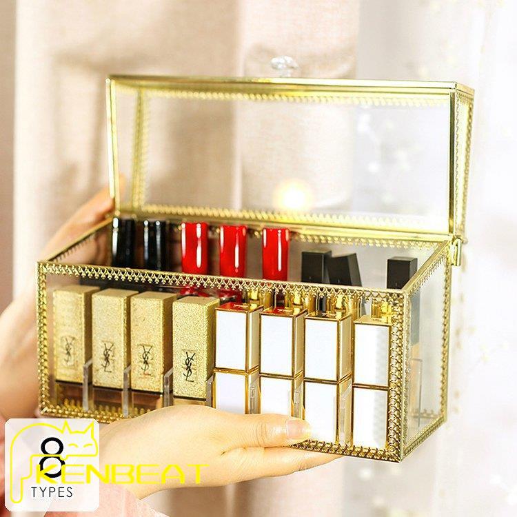 6円 史上一番安い メイクボックス 化粧品 箱 リップ収納 口紅収納 収納 ドレッサー お手入れ 可愛い 便利 小物 クリア ゴールドオシャレ ケア メイク お洒落 綺麗 道具 Aea22a