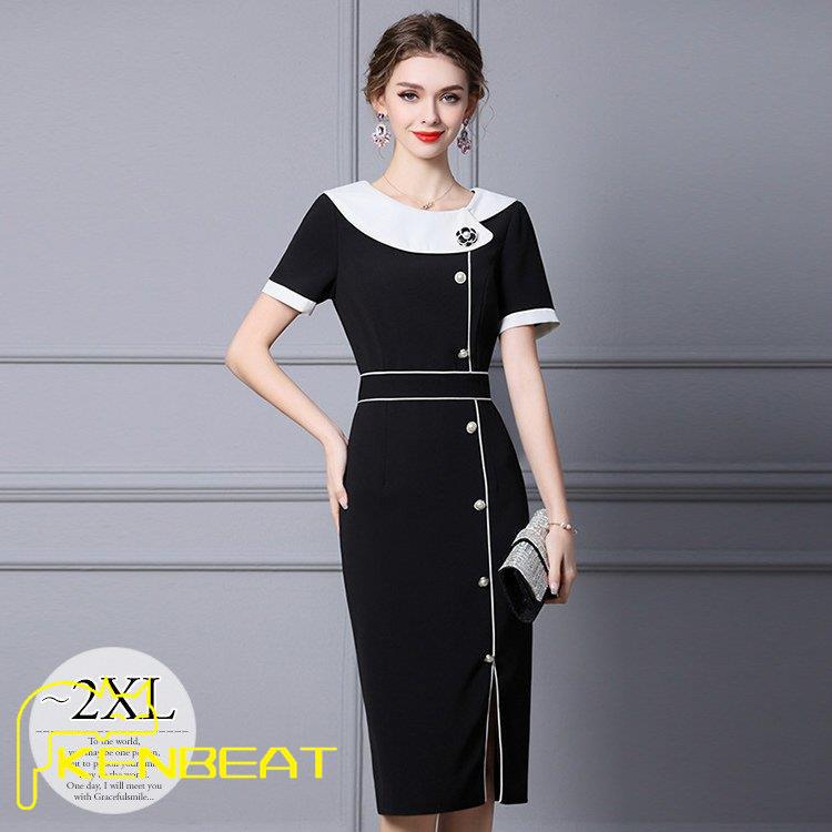 パーティードレス 2次会 お呼ばれドレス お呼ばれワンピース 披露宴 結婚式 ワンピース 披露宴 レディース 二次会 2次会 レディース 母 大きいサイズ モノトーン ブラック ママ Wha17 0516ktnk111 Kenbeat