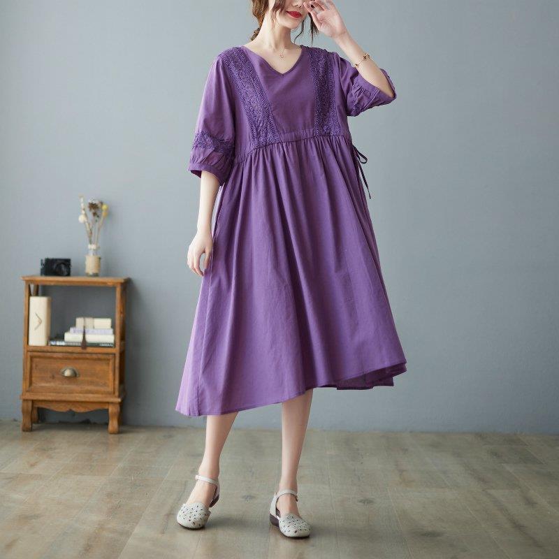 予約販売 本 ミディ丈 リボン 紐 五分袖 5分袖 ポケット ゆったり 膝丈 ワンピース Vネック ママ Okf52 パープル ホワイト キュート クラシカル ウエストマーク 刺 ワンピース 商品到着後レビューと評価を書く 問い合わせページ にご連絡頂ければ送料無料 Www We