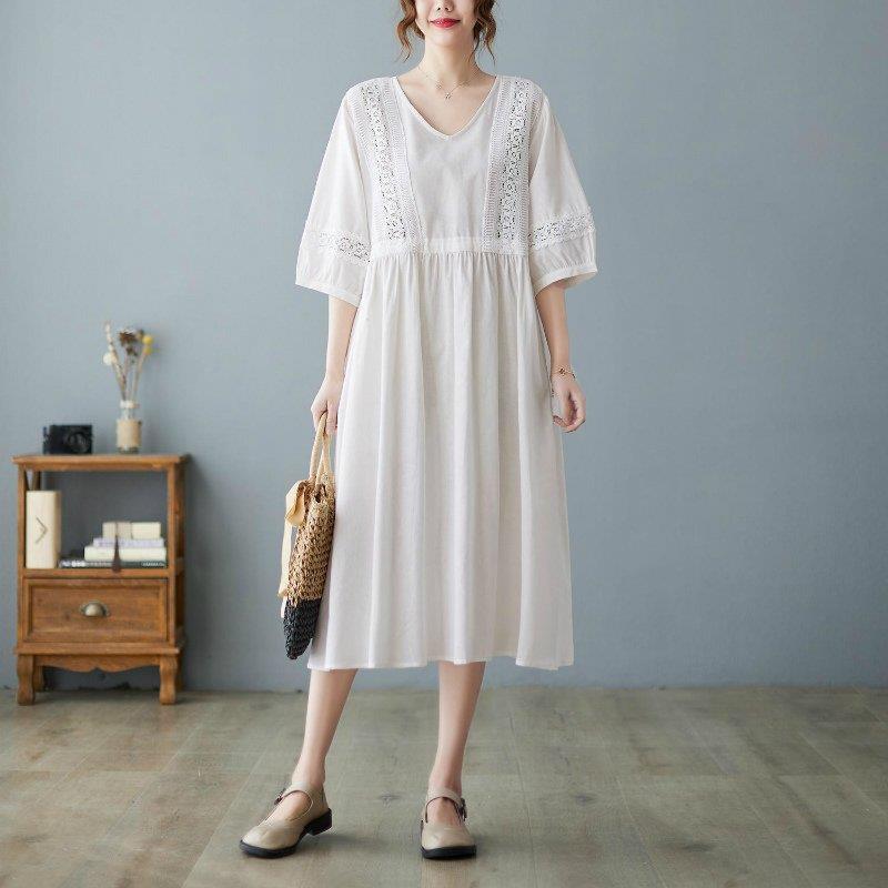 予約販売 本 ミディ丈 リボン 紐 五分袖 5分袖 ポケット ゆったり 膝丈 ワンピース Vネック ママ Okf52 パープル ホワイト キュート クラシカル ウエストマーク 刺 ワンピース 商品到着後レビューと評価を書く 問い合わせページ にご連絡頂ければ送料無料 Www We