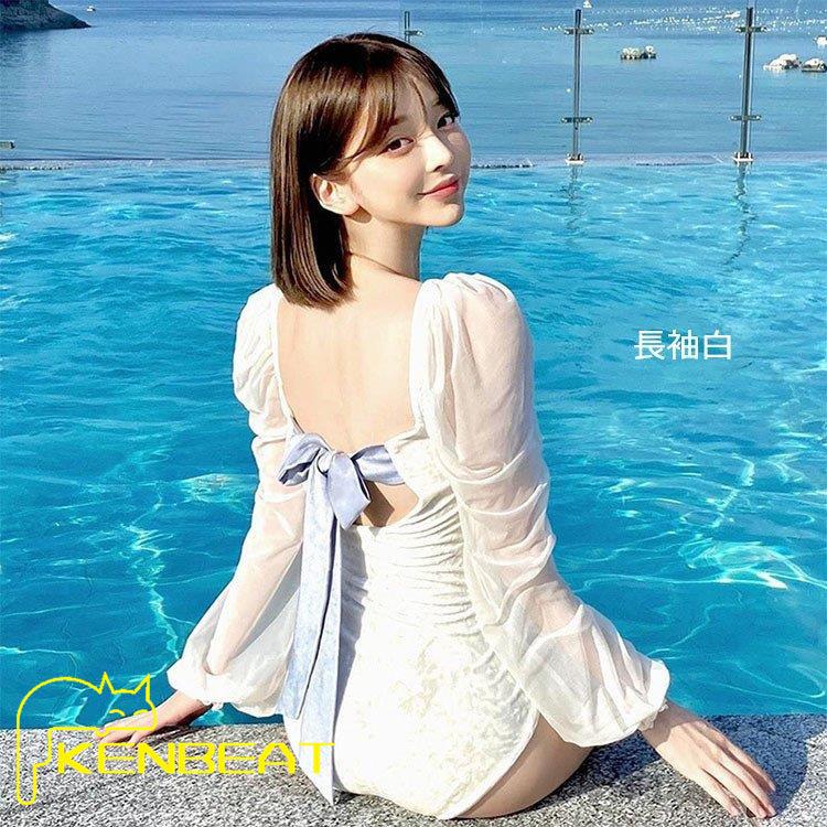 人気海外一番 水着 レディース 体型カバー 水着ワンピース型 白レース リボン サロペット水着 半袖 長袖 モノキニビキニ 小胸バンドゥオシャレ韓国風 可愛い スイムウェア Aynaelda Com