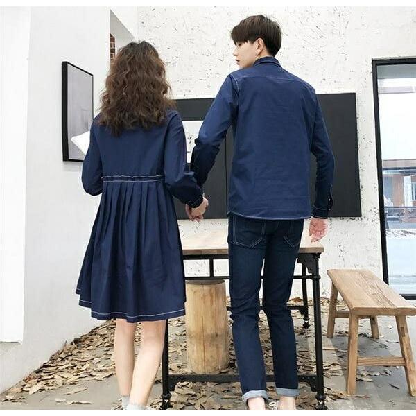 超歓迎された おしゃれ カップル 前開き きれいめ ひざ上 長袖 カジュアル リンクコーデ シンプル ペアルック メンズ レディース シャツ ワンピース お誕生日 夫 プレゼント 長袖 Size 3l 2xl Michiganestateplanning Com