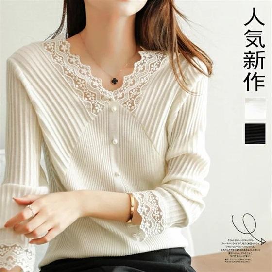ニット レディース 綿 トップス 春夏 レース 長袖 Vネック 洗える 体型カバー 大人トップス 着痩せ 美ゆる 可愛い 上品 上質 フォーマル シンプル Yazimrd8j4 Anzanatitlan Org