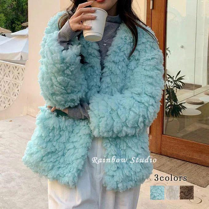 ファーコート レディース 毛皮コート ノーカラーコート ラムウール フェイクファー ショートコート ふわふわ おしゃれ 上着 暖かい 防寒 冬服 新作 Elnile News Com